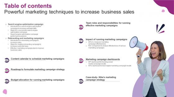 Table Of Contents Powerful Marketing Techniques To Increase Business Sales Strategy SS V
