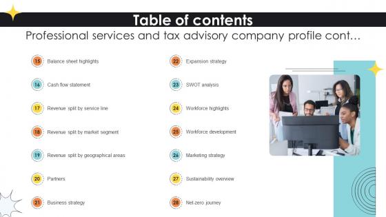Table Of Contents Professional Services And Tax Advisory Company Profile CP SS V