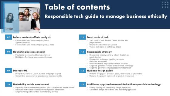 Table Of Contents Responsible Tech Guide To Manage Business Ethically Formats Pdf