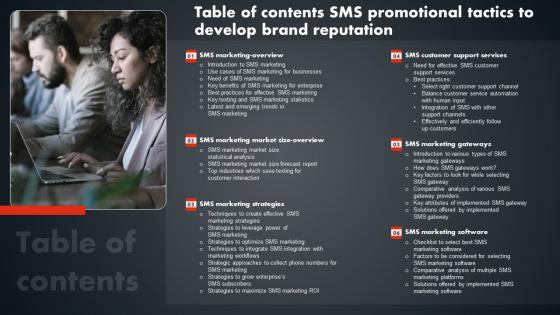 Table Of Contents SMS Promotional Tactics To Develop Brand Reputation Elements PDF