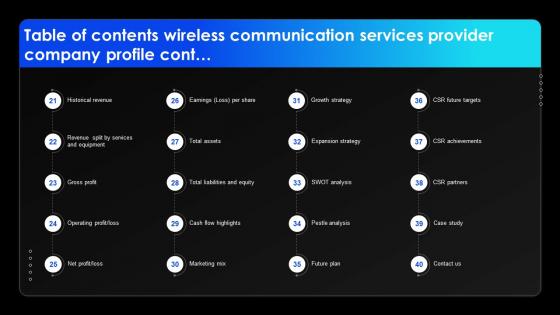 Table Of Contents Wireless Communication Services Provider Company Profile CP SS V