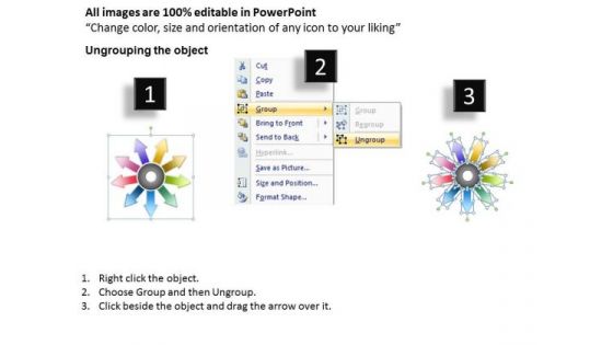 Templates Flow 9 Diverging Arrows Process Model Circular PowerPoint Slides