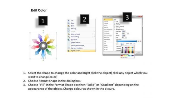Templates Flow 9 Diverging Arrows Process Model Circular PowerPoint Slides