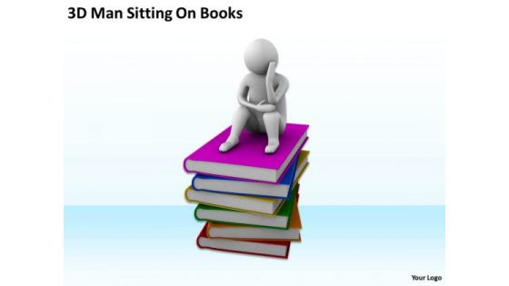 The Business People 3d Man Sitting On Books PowerPoint Slides