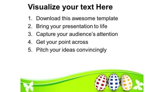 Three Different Colored Easter Eggs PowerPoint Templates Ppt Backgrounds For Slides 0313