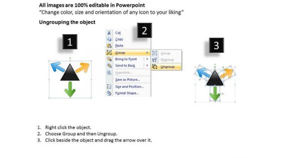 Three Diverging Arrows Pointing Direction Cycle Network PowerPoint Slides