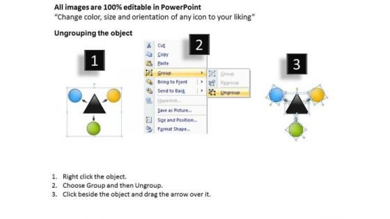 Three Diverging Components Circular Manner Relative Cycle Arrow Network PowerPoint Slides