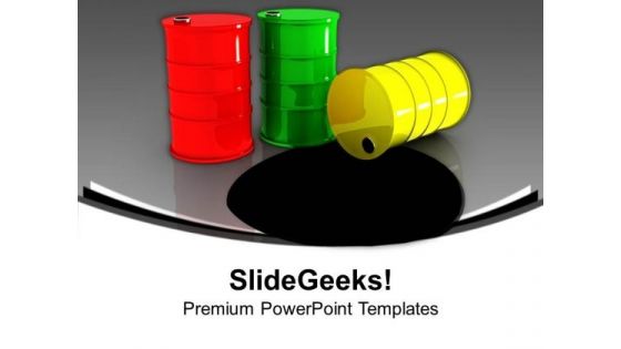 Three Oil Barrels Metallic Petroleum Industrial PowerPoint Templates And PowerPoint Themes 1112