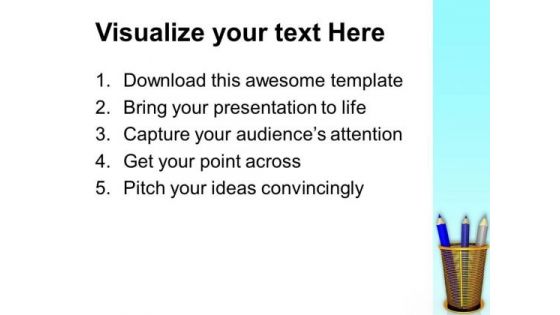 Three Pencils In A Golden Stand PowerPoint Templates Ppt Backgrounds For Slides 0413