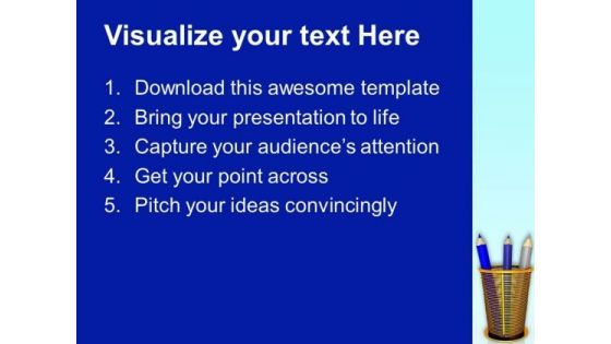 Three Pencils In A Golden Stand PowerPoint Templates Ppt Backgrounds For Slides 0413