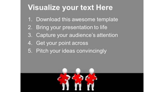 Three Persons Holding Red Puzzle Pieces PowerPoint Templates And PowerPoint Themes 1012