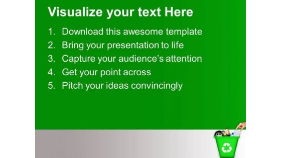 Throw Garbage Can Green Recycling PowerPoint Templates Ppt Backgrounds For Slides 0113