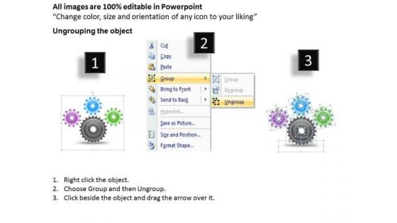 Timeline Ppt Template 3 Staged Independent Gear Process Diagram
