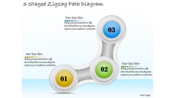 Timeline Ppt Template 3 Staged Zigzag Path Diagram