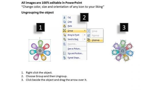 Timeline Ppt Template 7 Staged Flower Petal Diagram