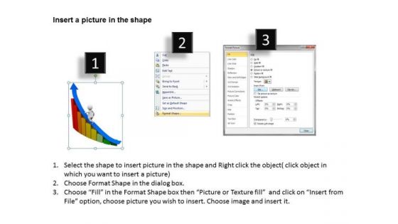 Top Business People 3d Man On Bar Graph Reaching Destination PowerPoint Slides