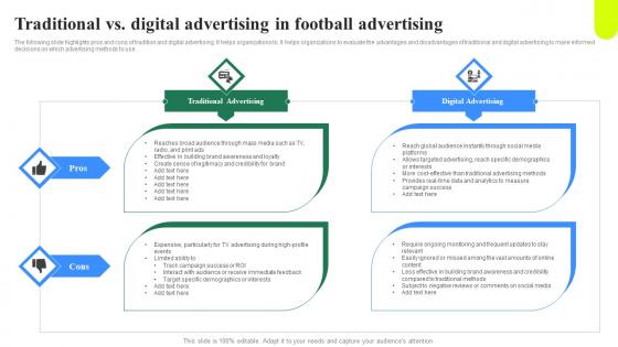 Traditional Vs Digital Advertising In Football Advertising Sample Pdf