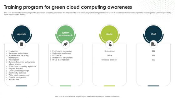 Training Program For Green Cloud Computing Awareness Eco Friendly Computing IT