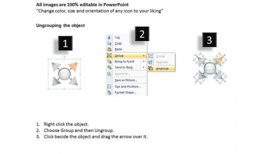 Triangle Boxes 4 Concepts Converging Model Arrow Circular Flow Network PowerPoint Templates
