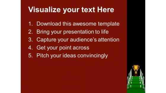 Trophy On A Green Carpet Path Entrance PowerPoint Templates Ppt Backgrounds For Slides 0113