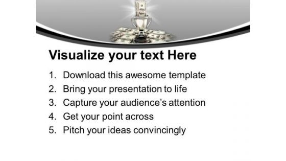 Trophy With Dollar Bills Winner Success Savings PowerPoint Templates Ppt Backgrounds For Slides 1212