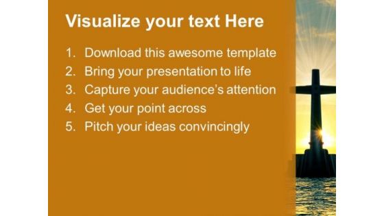 Tropical Sunset With Cross Christ Religion PowerPoint Templates And PowerPoint Themes 0712