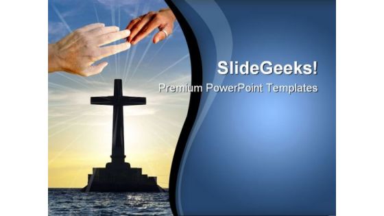 Tropical Sunset With Cross Religion PowerPoint Themes And PowerPoint Slides 0811