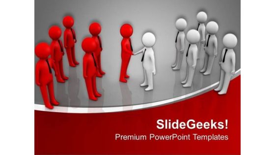 Two Teams Shaking Hands Business Deal PowerPoint Templates Ppt Backgrounds For Slides 0313