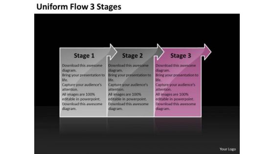Uniform Flow 3 Stages Diagram PowerPoint Templates