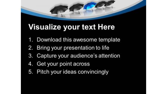 Unique Blue Umbrella With All Blacks PowerPoint Templates Ppt Backgrounds For Slides 0313