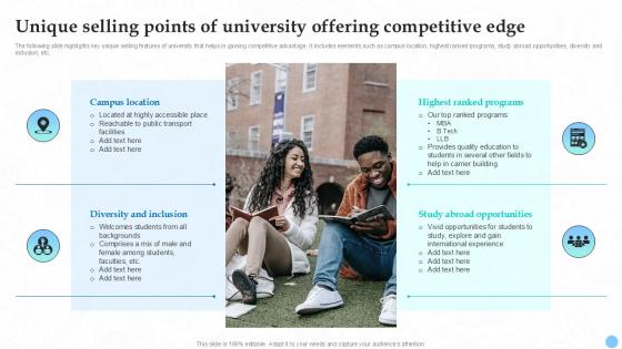 Unique Selling Points Of University Offering Higher Education Ppt Template Strategy SS V