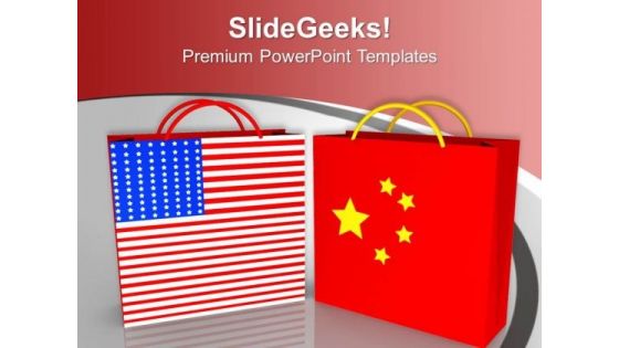 Usa China Symbol By Two Red Shopping Bags PowerPoint Templates Ppt Backgrounds For Slides 1212