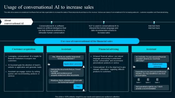 Usage Of Conversational Ai To Increase Sales Artificial Intelligence Applications Infographics Pdf