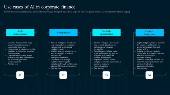 Use Cases Of Ai In Corporate Finance Artificial Intelligence Applications Background Pdf Use Cases Of Ai In Corporate Finance Artificial Intelligence Applications Background Pdf