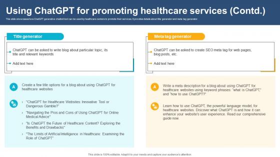 Using ChatGPT For Promoting Healthcare Services ChatGPT And Healthcare Innovation Enhancing AI SS V
