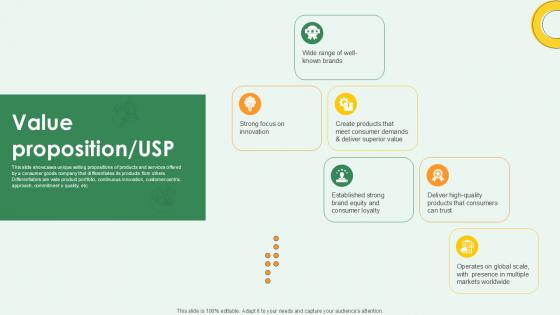 Value Proposition USP FMCG Products Investor Funding Ppt Sample