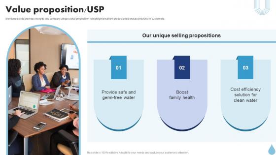 Value Proposition Usp Water Purifier Investor Funding Elevator Pitch Deck