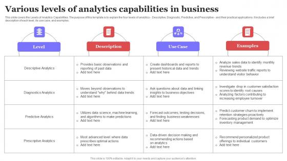 Various Levels Of Analytics Capabilities In Business Ppt Ideas Inspiration PDF