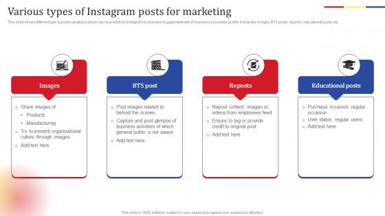 Various Types Instagram Posts Social Media Platform Advertising To Enhance Brand Awareness Designs Pdf