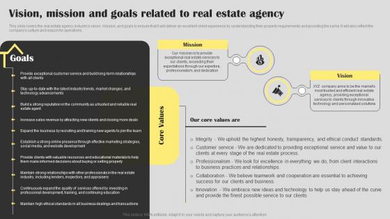Vision Mission And Goals Related Real Estate Agency Business Plan Go To Market Strategy Grid Pdf
