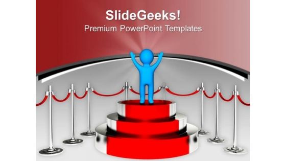 Winner Standing On Podium Competition PowerPoint Templates Ppt Backgrounds For Slides 0313