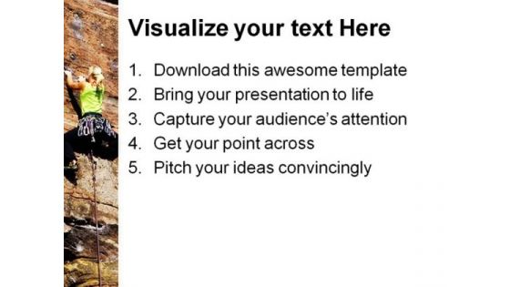 Woman Climbing Rock Vacation PowerPoint Themes And PowerPoint Slides 0811