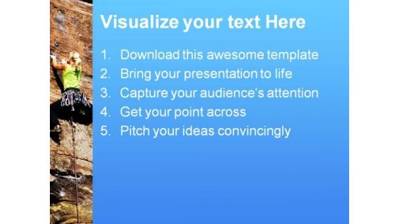 Woman Climbing Rock Vacation PowerPoint Themes And PowerPoint Slides 0811