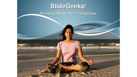 Woman Meditating Beach PowerPoint Templates And PowerPoint Backgrounds 0611