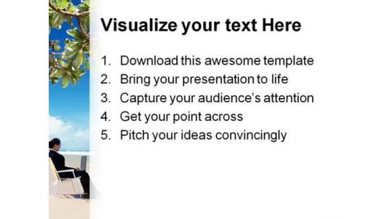 Woman On Beach Business PowerPoint Template 1110