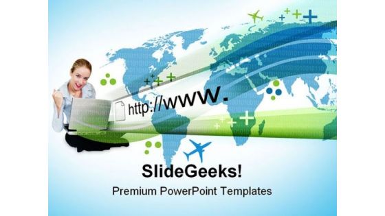 Woman On Laptop Internet PowerPoint Templates And PowerPoint Backgrounds 0811