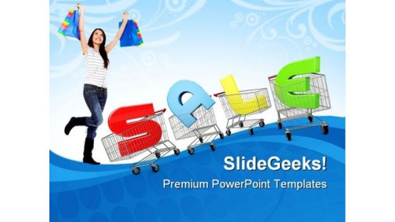 Woman With Shopping Cart Sales PowerPoint Themes And PowerPoint Slides 0511