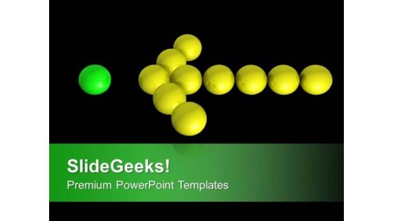 Yellow Christmas Balls Forming Arrow PowerPoint Templates Ppt Backgrounds For Slides 0213