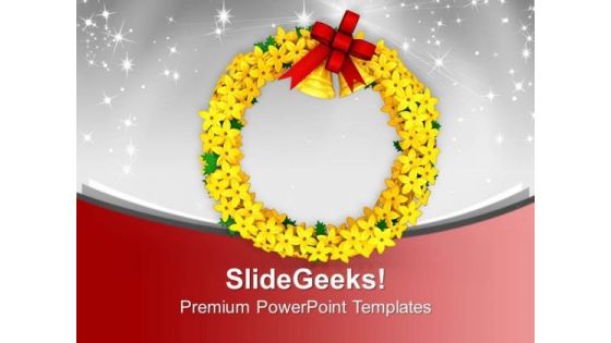 Yellow Wreath With Golden Bells Decoration PowerPoint Templates Ppt Backgrounds For Slides 0113