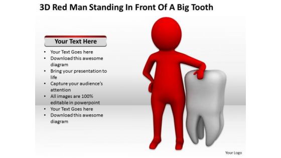 Young Business People 3d Red Man Standing Front Of Big Tooth PowerPoint Templates